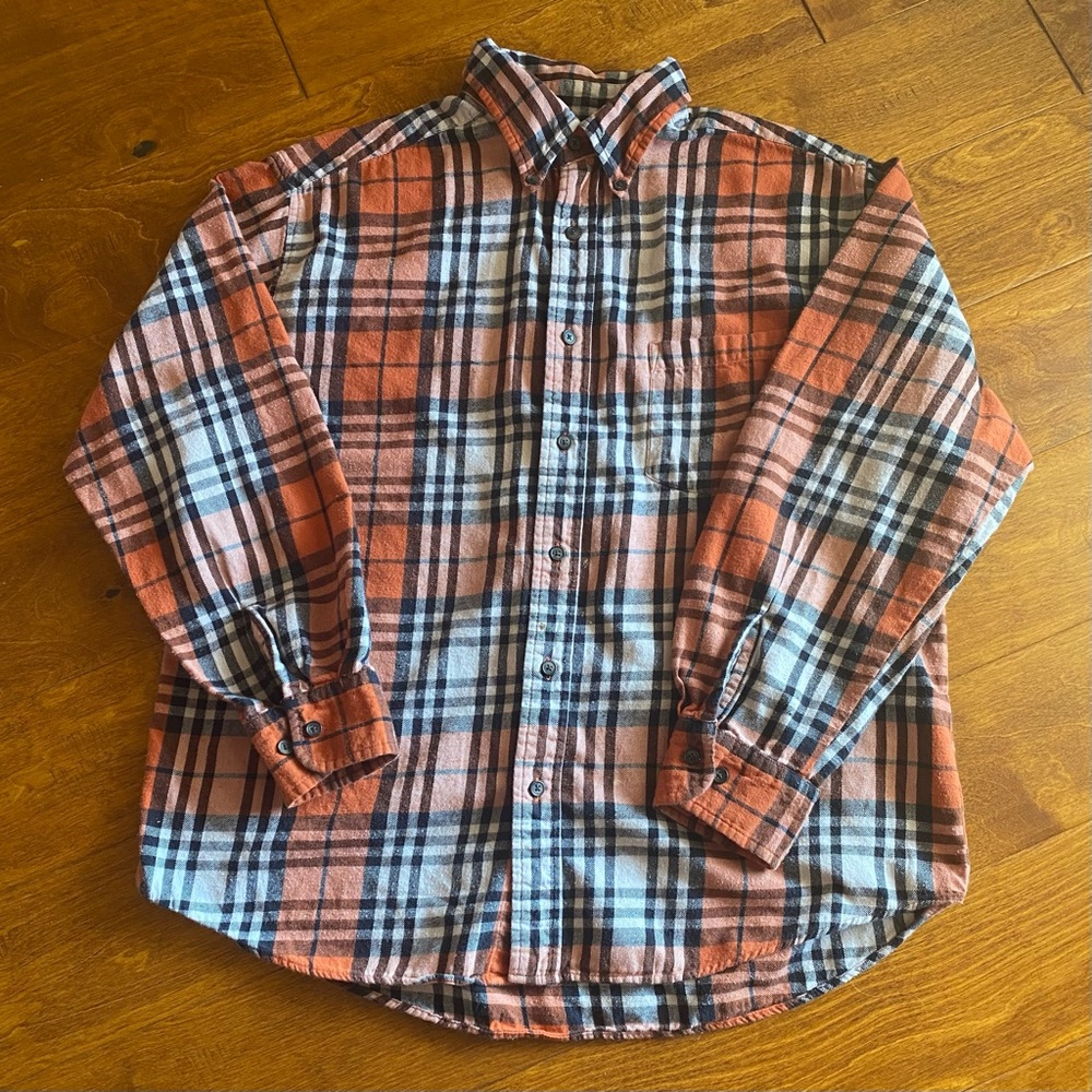 St. John’s Bay Men’s Cotton Flannel L Orange, Black & Tan